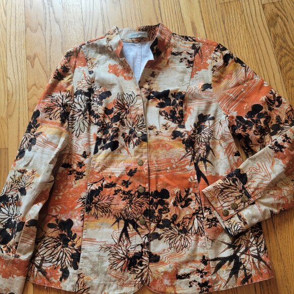 Coldwater Creek Womens Floral Print Lightweight Jacket With Mandarin Collar - XL - Picture 3 of 5